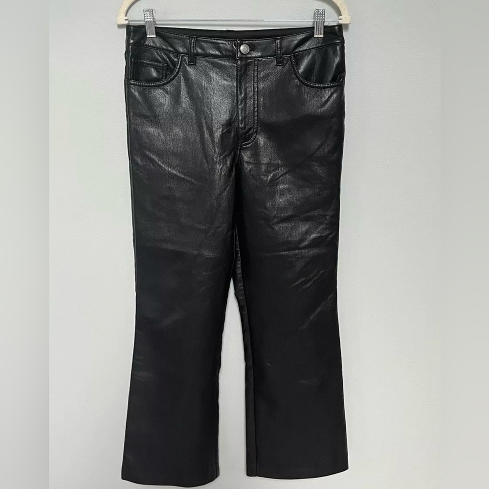 Aritzia Sunday Best Flare Ankle High Rise Pants Size 6 Black‎ Vegan Leather